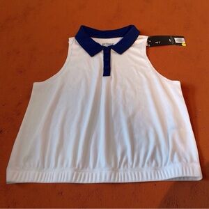 NWT Prince Youth Girls White Blue Rib Polo Tank Top size large